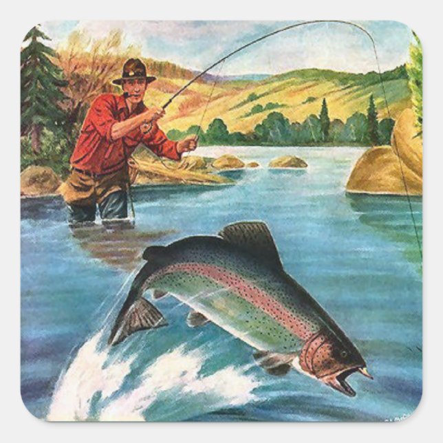 Pegatina Cuadrada Jugando el pescado (Anverso)