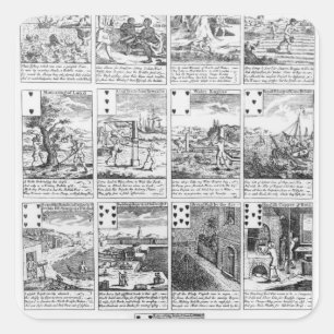 Pegatina Cuadrada Jugar a las cartas satirizando las aventuras de la