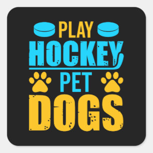 Pegatina Cuadrada Jugar a los perros Mascotas de hockey