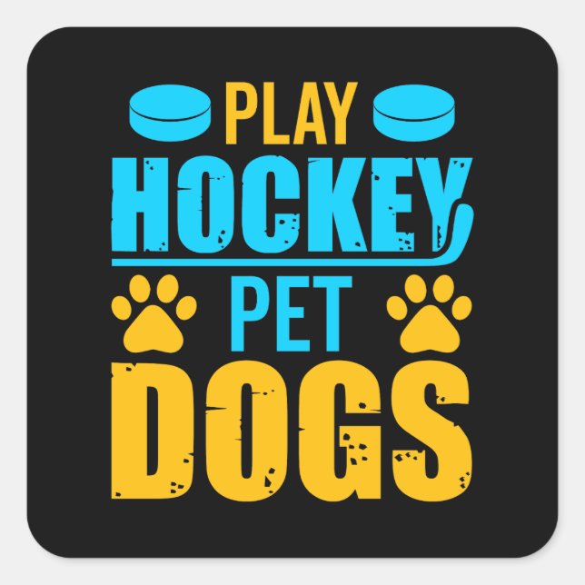 Pegatina Cuadrada Jugar a los perros Mascotas de hockey (Anverso)