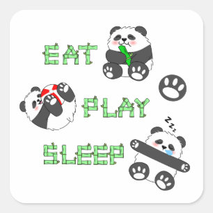 Pegatina Cuadrada Jugar Sleep Cute Baby Panda Vida Cómoda