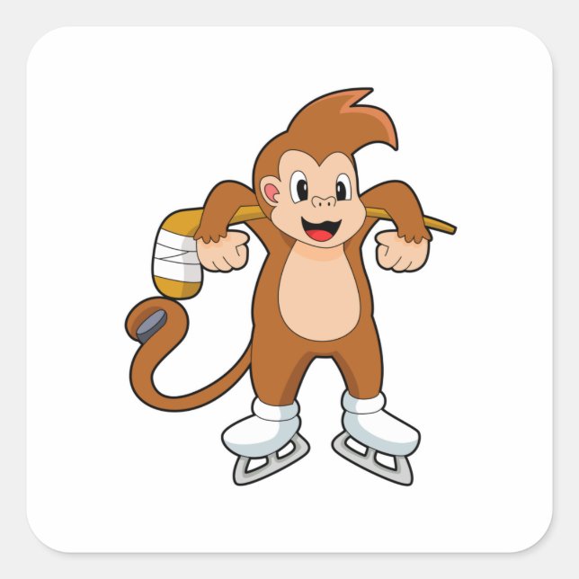 Pegatina Cuadrada Jugo de hockey sobre hielo de mono (Anverso)