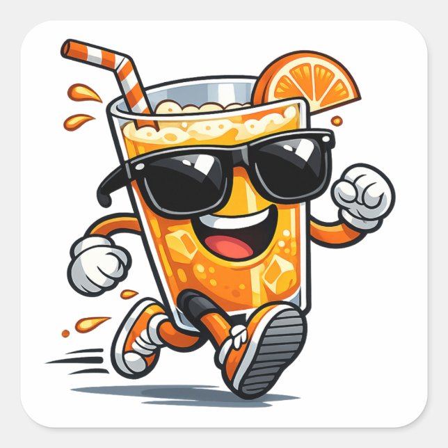 Pegatina Cuadrada Jugo de Naranja Corriendo (Anverso)