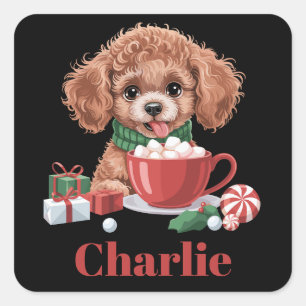 Pegatina Cuadrada Juguete de Poodle de juguete personalizado con nom
