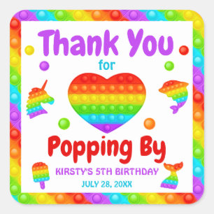 Pegatina Cuadrada Juguete para inquietos Pop It Arcoíris Cumpleaños