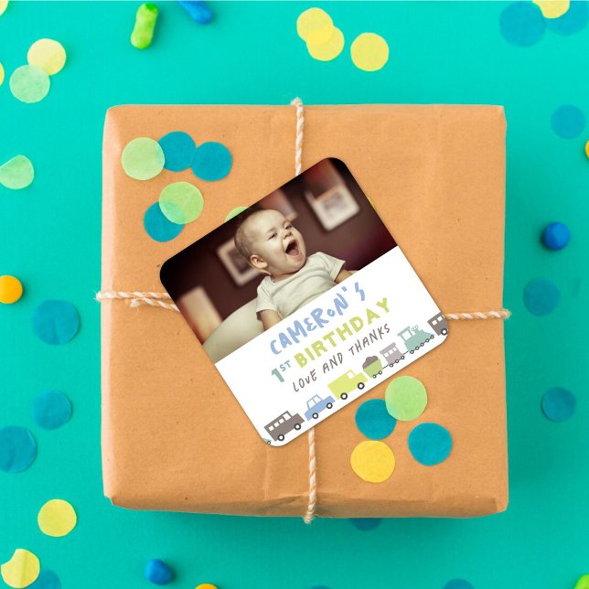 Pegatina Cuadrada Juguetes Niños Lindo Transporte Foto Cumpleaños Fi (Boys Toys Cute Fun Pastels Transport Photo Kid Birthday Party Favor Square Sticker / Envelope Seal)