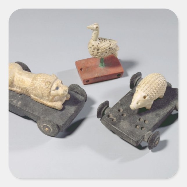 Pegatina Cuadrada Juguetes para niños: un erizo, un león y una palom (Anverso)