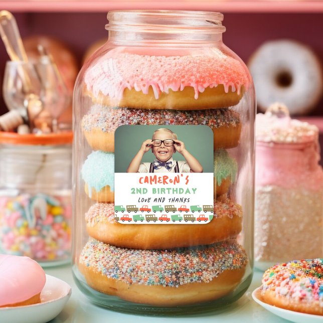 Pegatina Cuadrada Juguetes retro foto transporte de niños fiesta de  (Boys Toys Fun Retro Transport Photo Kid's Birthday Party Favor Sticker / Food Or Drinks Label)