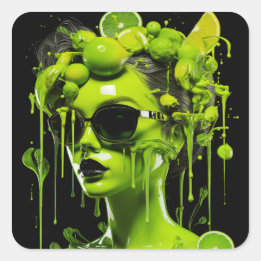 Pegatina Cuadrada Juicie Lime Lady