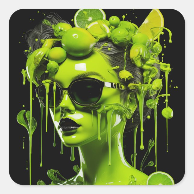 Pegatina Cuadrada Juicie Lime Lady (Anverso)