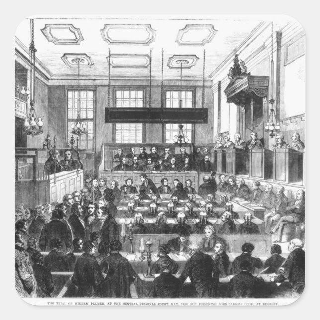 Pegatina Cuadrada Juicio a William Palmer (Anverso)