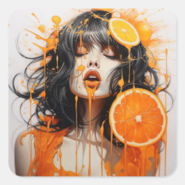 Pegatina Cuadrada Juicioso Naranja Lady