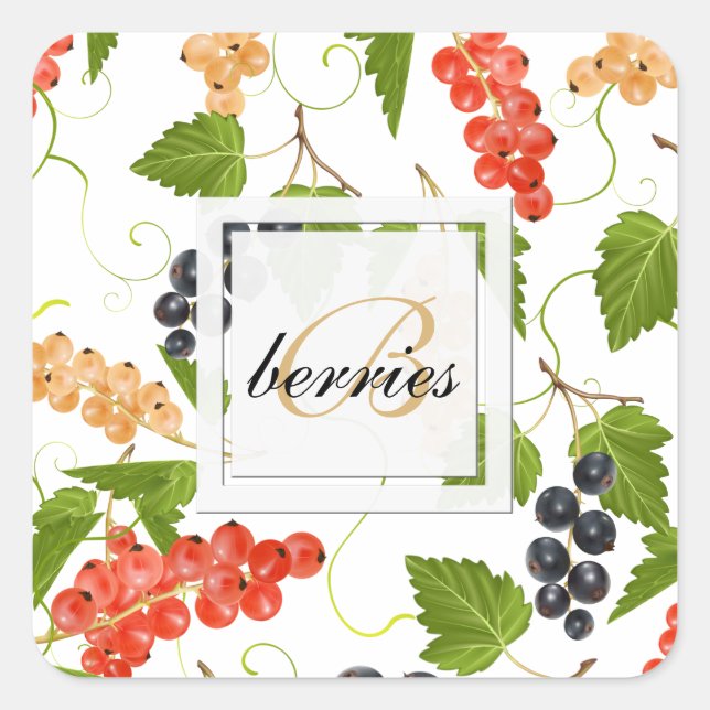 Pegatina Cuadrada Juicy Currants Monograma (Anverso)
