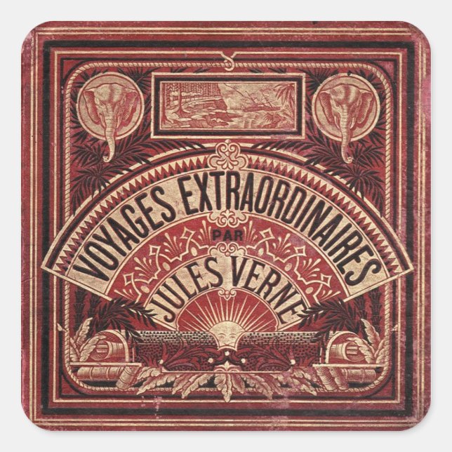 PEGATINA CUADRADA JULES VERNE "VOYAGES EXTRAORDINAIRES" (1878) (Anverso)