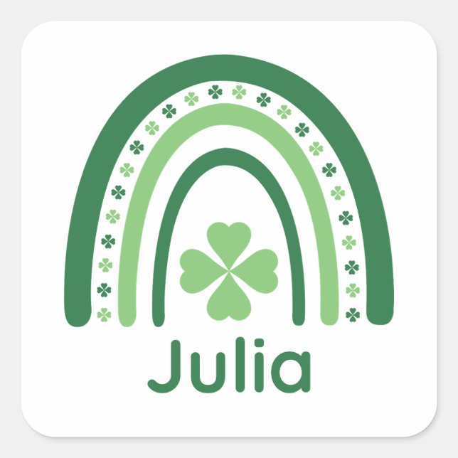 Pegatina Cuadrada Julia Name Clover Boho Rainbow (Anverso)
