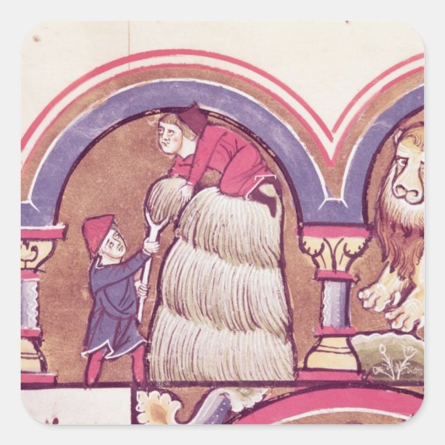 Pegatina Cuadrada Julio: Cosechando el Hay (Anverso)