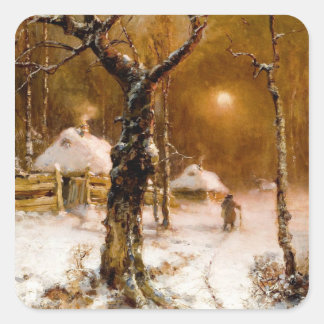 Pegatina Cuadrada Julius Kpalanca: Paseo Nocturno de Invierno