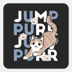 Pegatina Cuadrada Jump Purr Jump: Playful Cat Design con arte divert