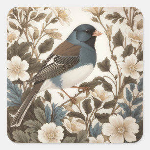 Pegatina Cuadrada Junco de Ojos Oscuros Elegante Floral Crema