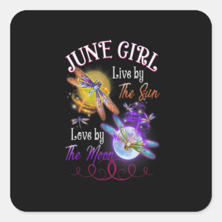 Pegatina Cuadrada June Girl Lover Moon Dragonfly Funny Birthday