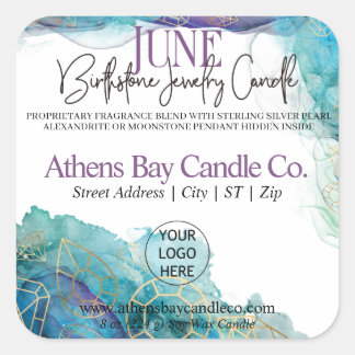 Pegatina Cuadrada June Hidden Jewelry Candle Product Label