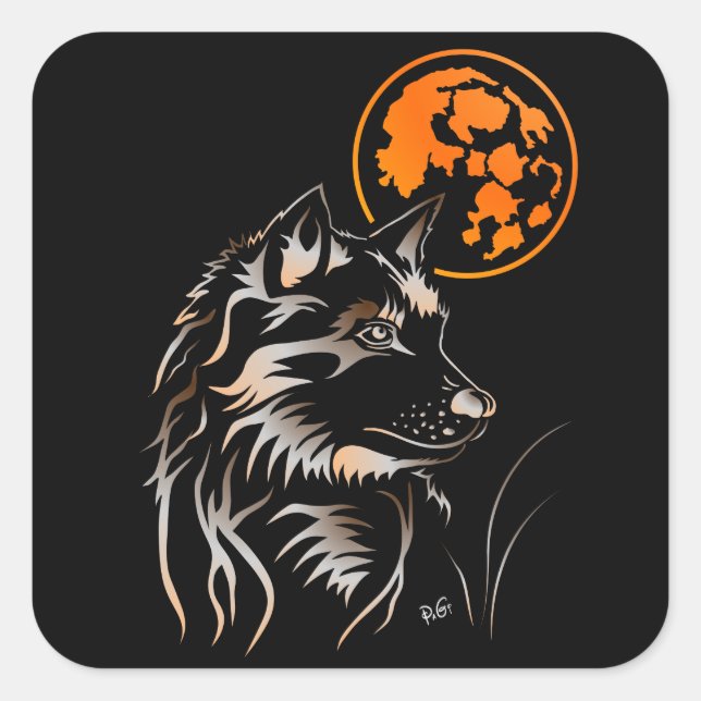 Pegatina Cuadrada junger träumender Wolf Aufkleber (Anverso)