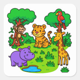 Pegatina Cuadrada Jungle Animal Stickers for Kids & Teachers