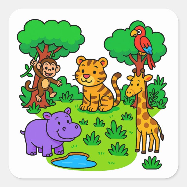 Pegatina Cuadrada Jungle Animal Stickers for Kids & Teachers (Anverso)
