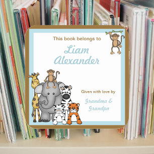 Pegatina Cuadrada Jungle Animals Book Plates Blue Boy BOOKPLATE