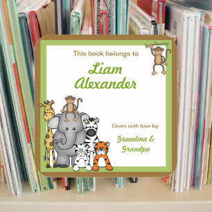Pegatina Cuadrada Jungle Animals Book Plates Green Boy BOOKPLATE