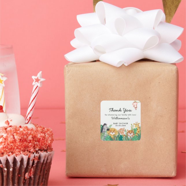 Pegatina Cuadrada Jungle Safari Baby Shower (Fiesta)