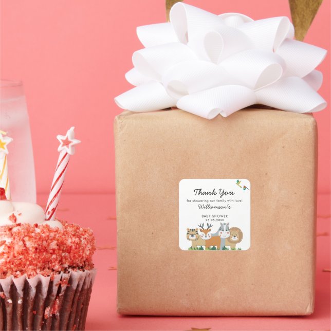 Pegatina Cuadrada Jungle Safari Baby Shower (Fiesta)