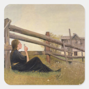 Pegatina Cuadrada Junio. Chica con semillas de Dandelion, 1899