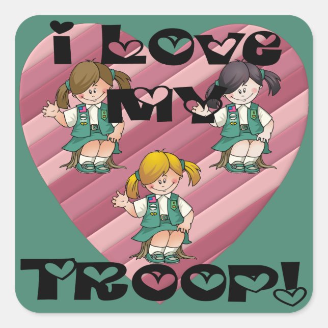 Pegatina Cuadrada Junior I Love My Troop Heart (Anverso)