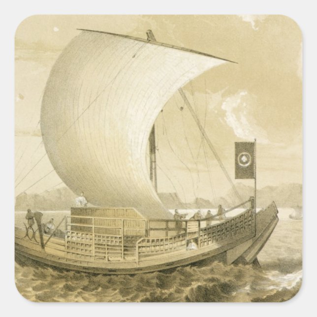 Pegatina Cuadrada Junk japonés, pub. de Sarony & Co., c.1856 (litho) (Anverso)