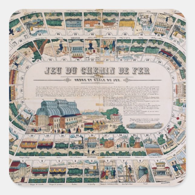 Pegatina Cuadrada Junta para un juego ferroviario, 1850 (Anverso)