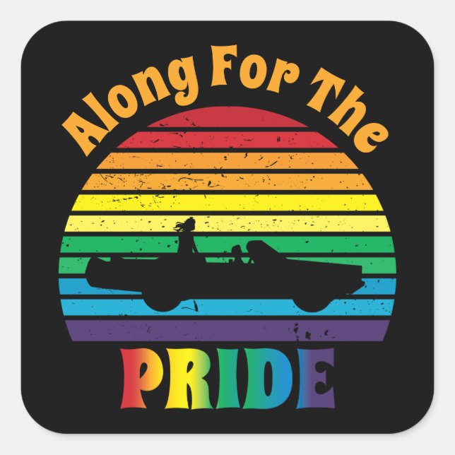 Pegatina Cuadrada Junto a la fiesta del Orgullo Retro 70 (Anverso)