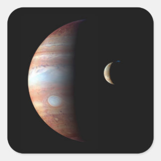 Pegatina Cuadrada Júpiter Planeta Gigante Gaseoso y Io Luna Galilean