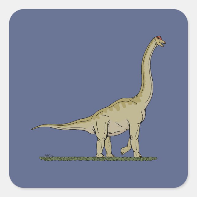 Pegatina Cuadrada Jurásico Dinosaurio Brachiosauro (Anverso)