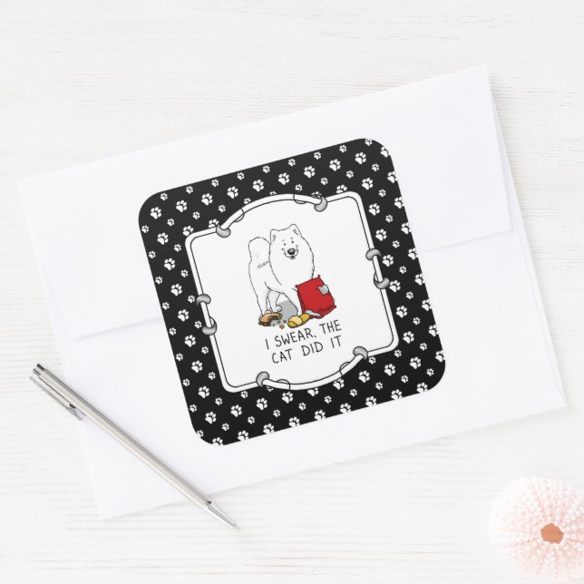 Pegatina Cuadrada Juro que el gato lo hizo sonreír a un perro jodida (Sobre)