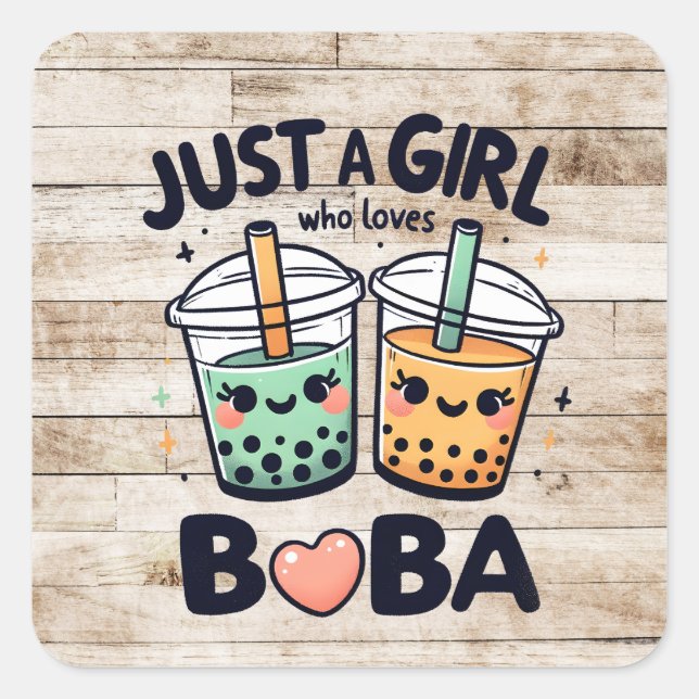 Pegatina Cuadrada Just a Girl Who Loves Boba (Anverso)