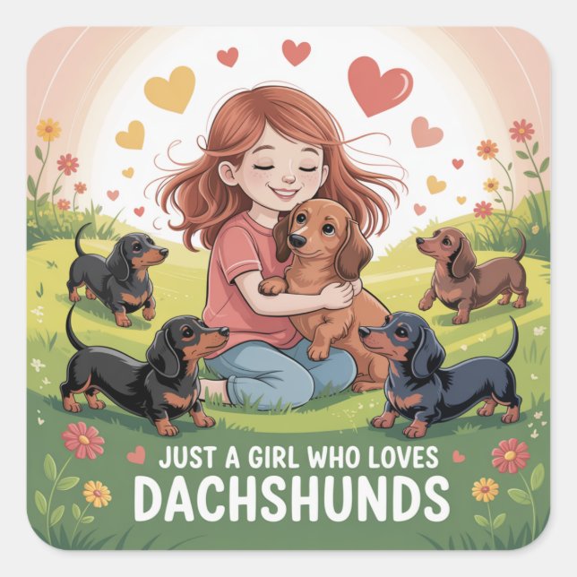 Pegatina Cuadrada Just A Girl Who Loves Dachshunds (Anverso)