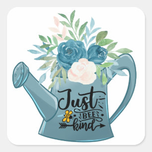 Pegatina Cuadrada Just Bee Kind Regadera Floral Turquesa Positividad