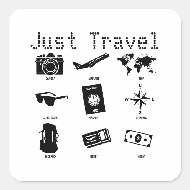 Pegatina Cuadrada Just travel - travel icons (Anverso)