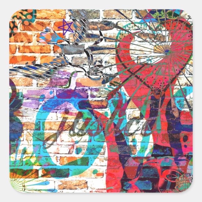 Pegatina Cuadrada Justicia de graffiti (Anverso)