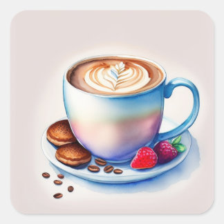 Pegatina Cuadrada Kaffeetasse Aquarellmalerei