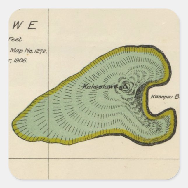 Pegatina Cuadrada Kahoolawe, Hawaii (Anverso)