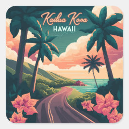 Pegatina Cuadrada Kailua Kona Hawaii Gran Isla Sunset Retro