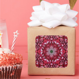 Pegatina Cuadrada Kaleidoscopic Crimson Dahlia