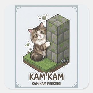 Pegatina Cuadrada ¡KAM KAM espiando! Gato del mundo voxel adorable